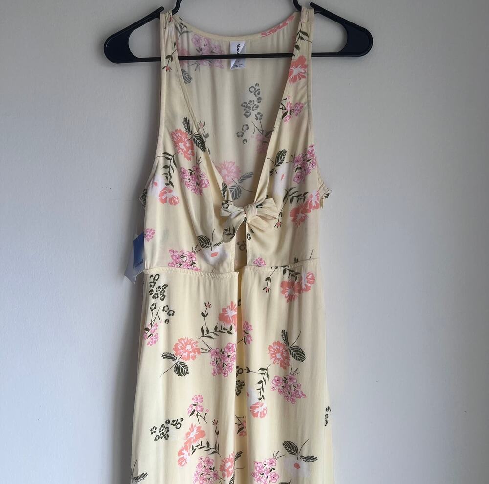 NWT Abound Pastel Yellow Floral Print Midi Open-Front Tie Dress Size: Small